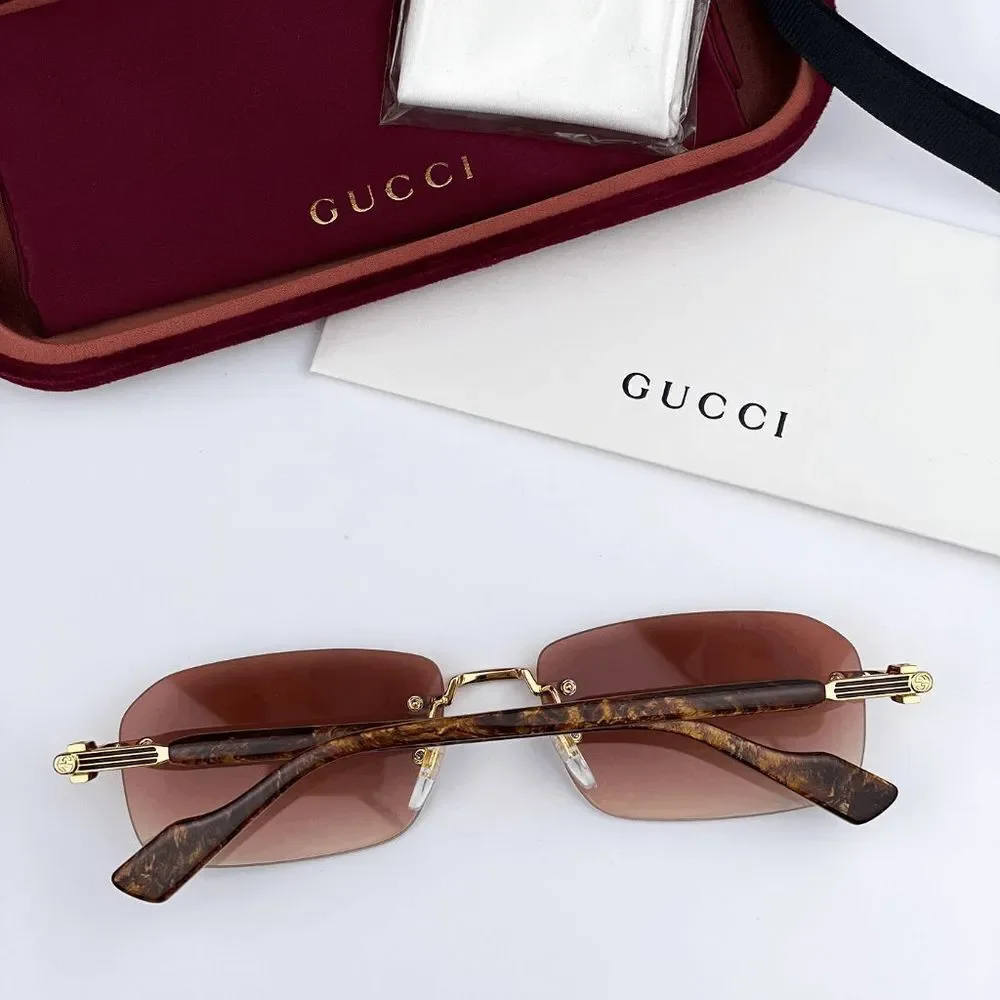 NEW Gucci GG1221S 004 Gold Yellow Red Mirrored Square Unisex Sunglasses